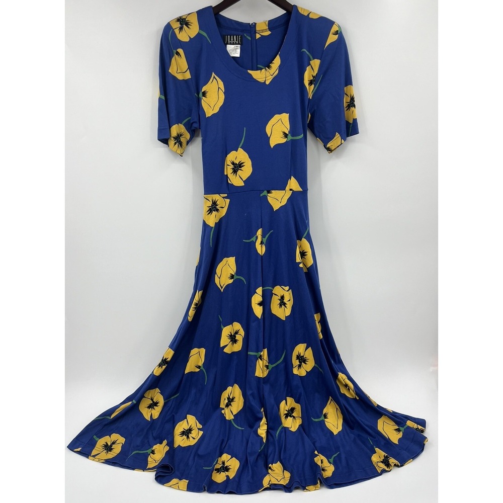 Vintage Joanie Char Cotton Blue Floral Dress Made In USA Size 6 Shoulder Pads